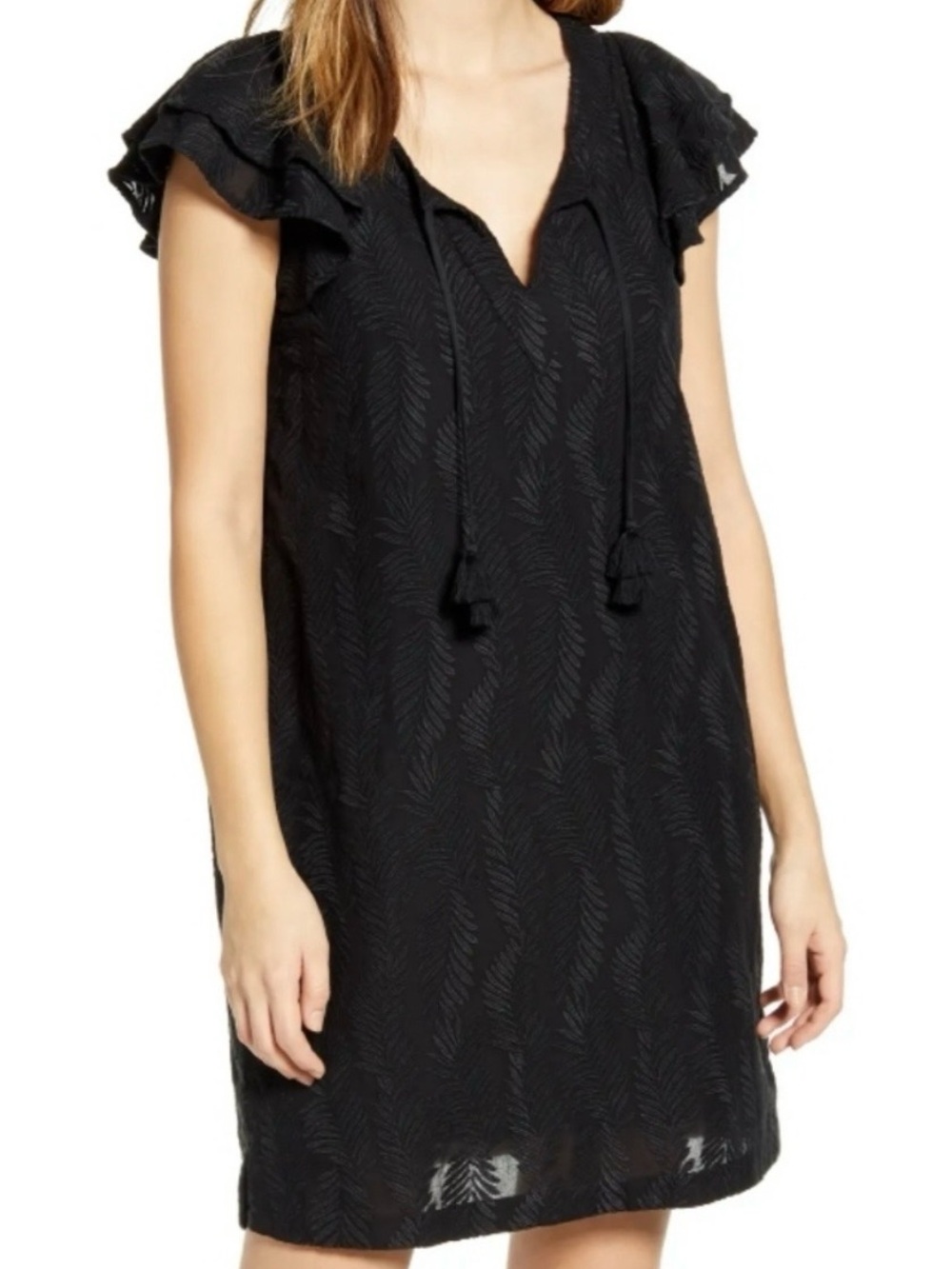 Vineyard Vines Black Palms Ruffle Sleeve Tunic Dress S